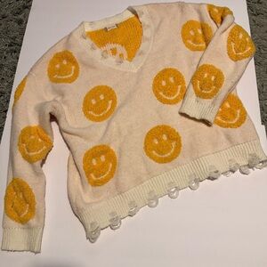 Altered State Distressed Smiley Face Sweater Size Large Oversized VNeck